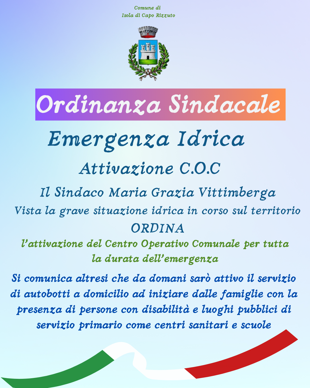 Ordindanza sindacale – emergenza idrica 1123